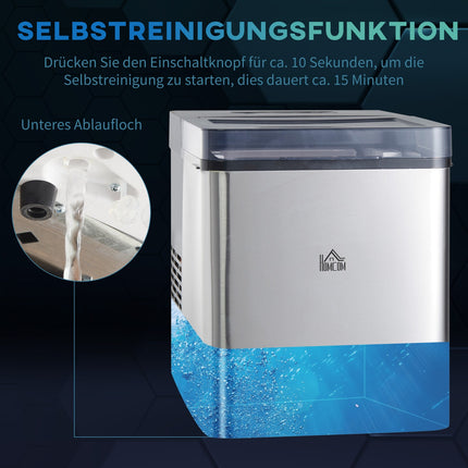 Selbstreinigende Eismaschine, 15 kg/24h, 2 Eisgrößen, Eisschaufel inklusive