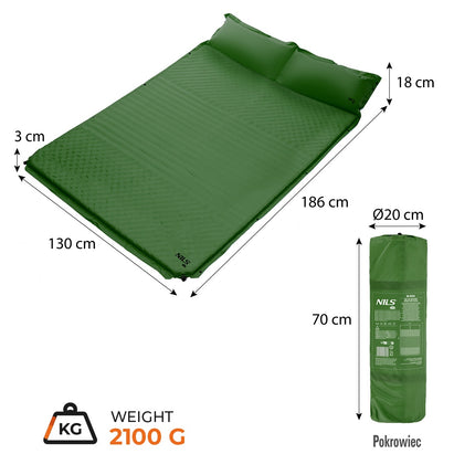 Self-Inflating Double Camping Mat 190x130 cm With Pillow