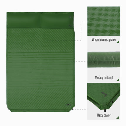 Self-Inflating Double Camping Mat 190x130 cm With Pillow
