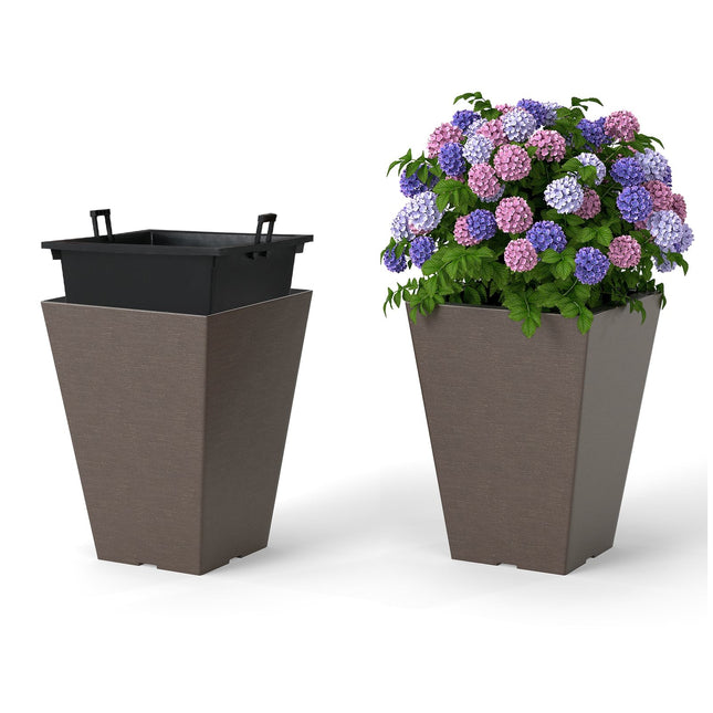 Selbstbewässernde Pflanztöpfe mit Drainage, 2er-Set, Braun