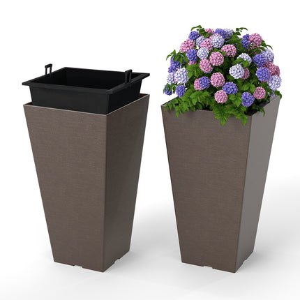 Selbstbewässernde Pflanzgefäße mit Drainage, 2er-Set, Braun
