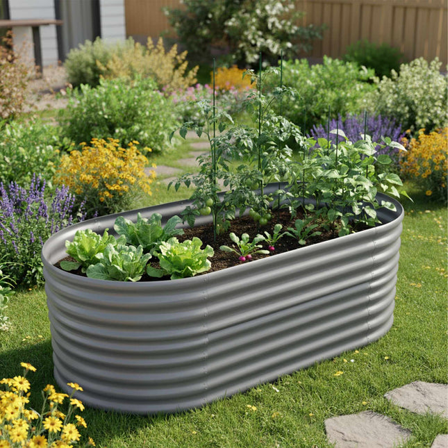 Semi-Circular Metal Raised Garden Bed, Galvanized Steel