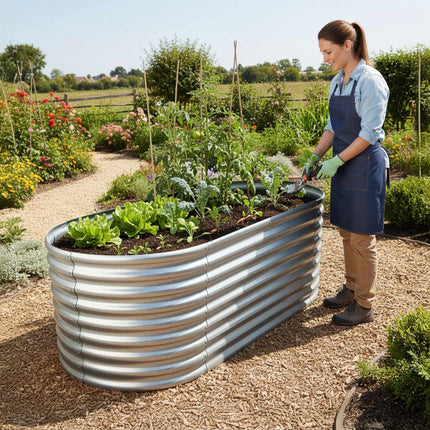 Semicircular Metal Raised Garden Bed – Galvanized