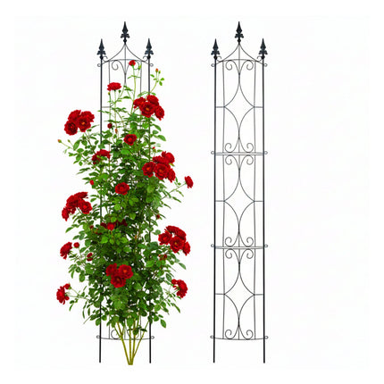 Semicircular Metal Rose Trellis for Climbing Plants, Set of 2, 183 cm, Black