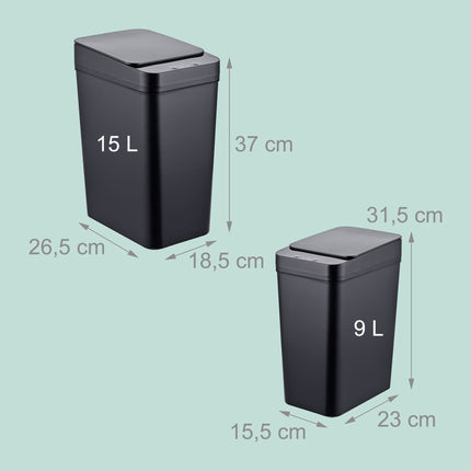 Sensor-Abfalleimer-Set, 9L & 15L, Schwarz, Automatik