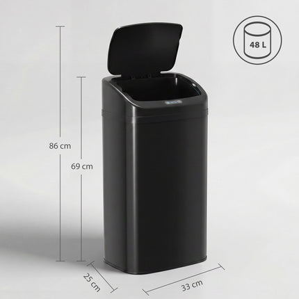 Sensor Rubbish Bin 48 L with Automatic Lid, Stainless Steel, Black, Touch-Free