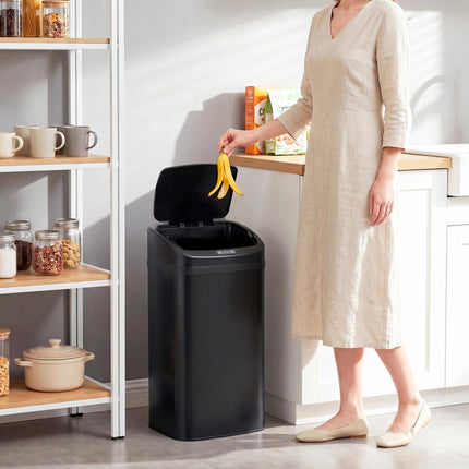 Sensor Rubbish Bin 48 L with Automatic Lid, Stainless Steel, Black, Touch-Free