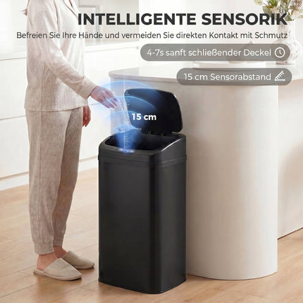 Sensor Rubbish Bin 48 L with Automatic Lid, Stainless Steel, Black, Touch-Free