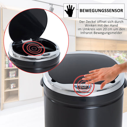 Automatic sensor waste bin, 50L, black stainless steel