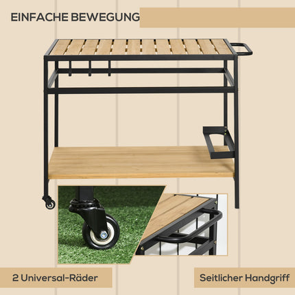 Outdoor-Servierwagen mit Ablagen und Haken - 107 x 65 x 80 cm