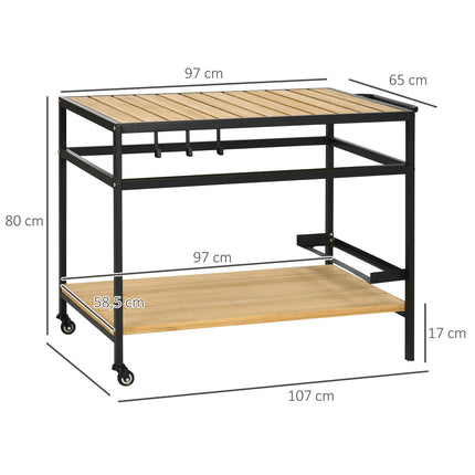 Outdoor-Servierwagen mit Ablagen und Haken - 107 x 65 x 80 cm