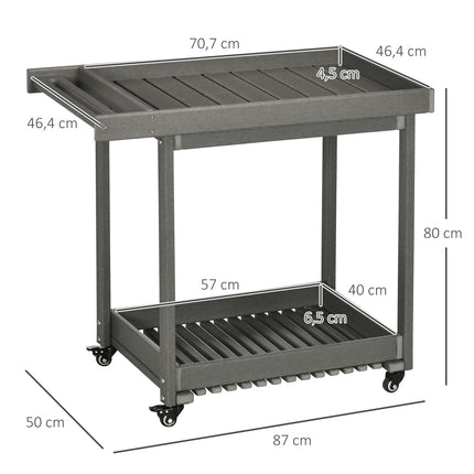 Desserte de service, chariot de barbecue avec porte-serviettes, chariot de jardin avec 2 étagères, table multifonctionnelle d'extérieur, 87 x 50 x 80 cm