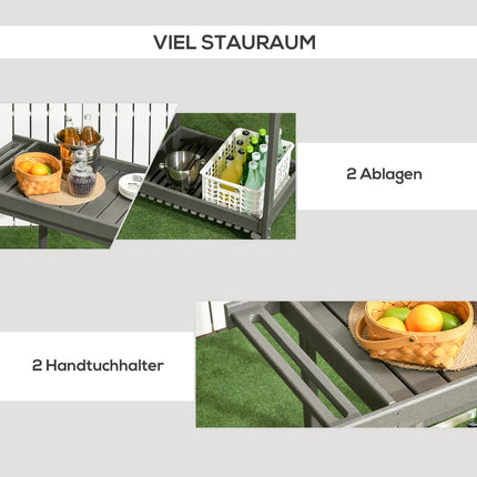 Desserte de service, chariot de barbecue avec porte-serviettes, chariot de jardin avec 2 étagères, table multifonctionnelle d'extérieur, 87 x 50 x 80 cm