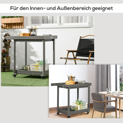 Desserte de service, chariot de barbecue avec porte-serviettes, chariot de jardin avec 2 étagères, table multifonctionnelle d'extérieur, 87 x 50 x 80 cm