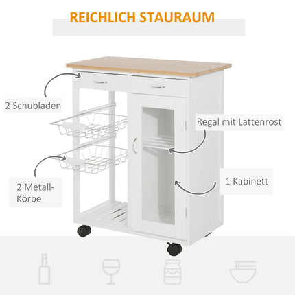 Desserte de service, desserte de cuisine, blanche, bois, pratique et élégante