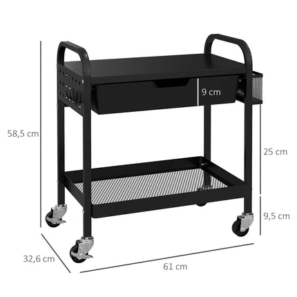 Kitchen serving trolley with drawer, shelf & hooks