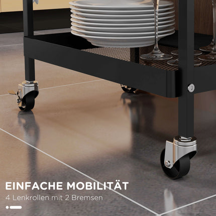 Kitchen serving trolley with drawer, shelf & hooks