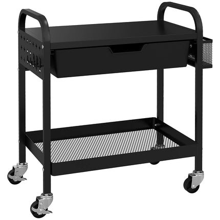 Kitchen serving trolley with drawer, shelf & hooks