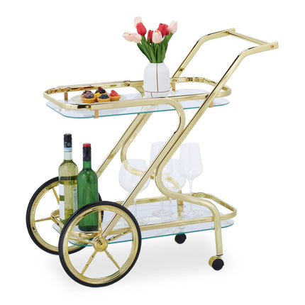 Serving trolley brass and glass