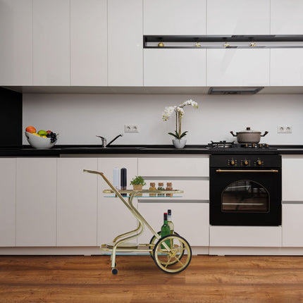Serving trolley brass and glass