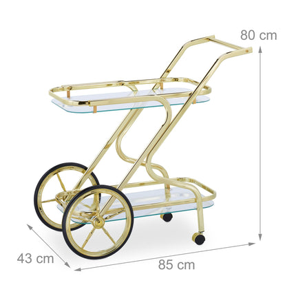 Serving trolley brass and glass