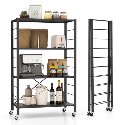 Serving trolley foldable 4 levels kitchen trolley with removable wheels 76 x 36 x 122 cm black + rustic brown