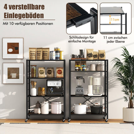 Serving trolley foldable 4 levels kitchen trolley with removable wheels 76 x 36 x 122 cm black + rustic brown