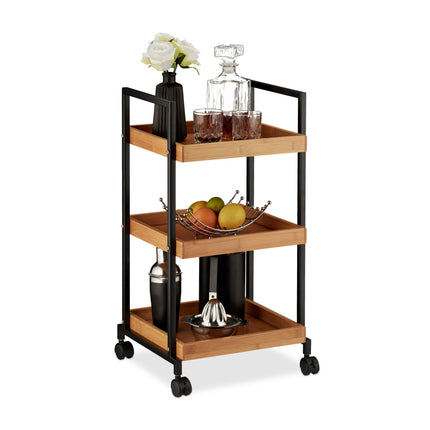 Serving trolley in bamboo with 3 shelves