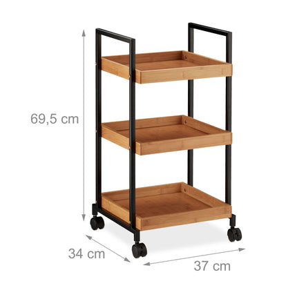 Serving trolley in bamboo with 3 shelves