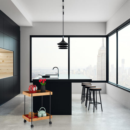 Serving trolley in black bamboo with 2 shelves