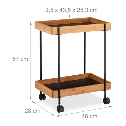 Serving trolley in black bamboo with 2 shelves