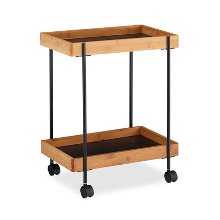 Serving trolley in black bamboo with 2 shelves