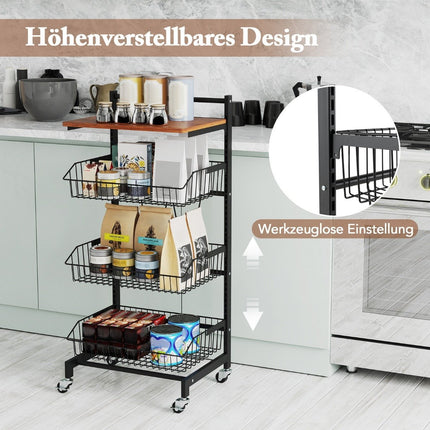 Serving trolley with wheels Vegetable rack with pull-out baskets 40 x 31 x 88 cm