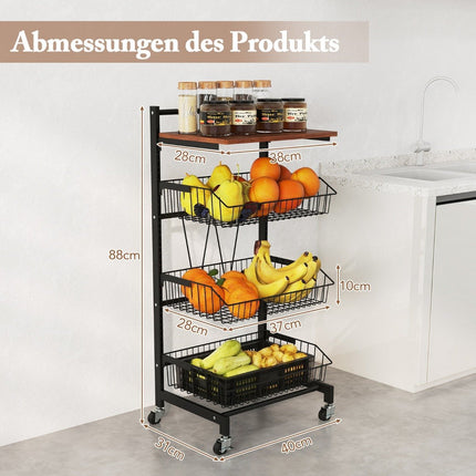 Serving trolley with wheels Vegetable rack with pull-out baskets 40 x 31 x 88 cm