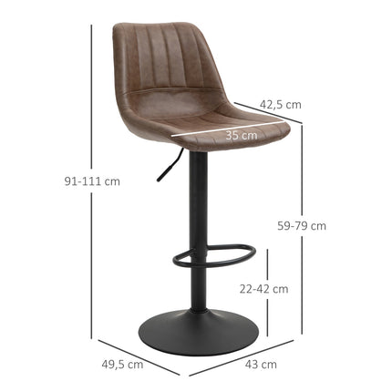 Height-adjustable barstools in faux leather, set of 2