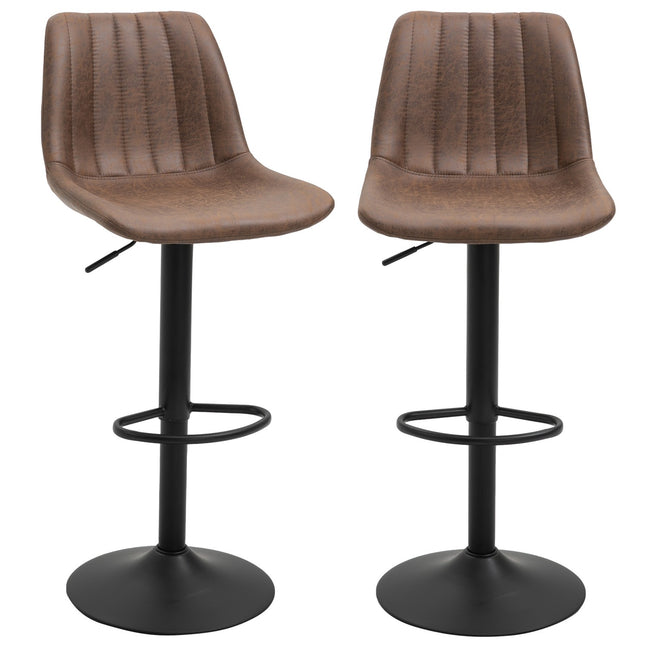 Höhenverstellbare braune Barhocker, 2er-Set, Polyester