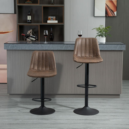 Höhenverstellbare braune Barhocker, 2er-Set, Polyester