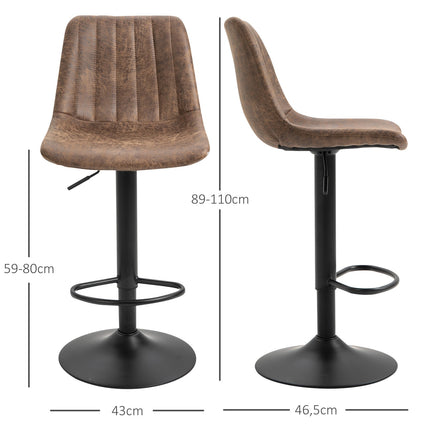 Höhenverstellbare braune Barhocker, 2er-Set, Polyester