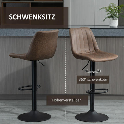 Höhenverstellbare braune Barhocker, 2er-Set, Polyester