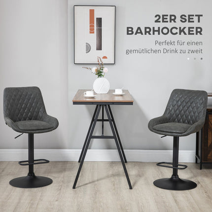 Höhenverstellbare Barhocker, 2er-Set, Kunstleder Dunkelgrau