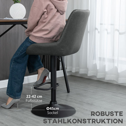Höhenverstellbare Barhocker, 2er-Set, Kunstleder Dunkelgrau