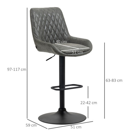 Höhenverstellbare Barhocker, 2er-Set, Kunstleder Dunkelgrau