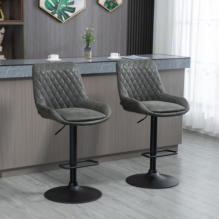 Höhenverstellbare Barhocker, 2er-Set, Kunstleder Dunkelgrau