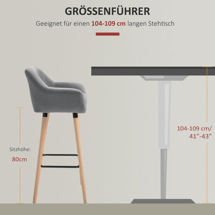2 graue Barhocker, Leinenpolster, Fußstütze