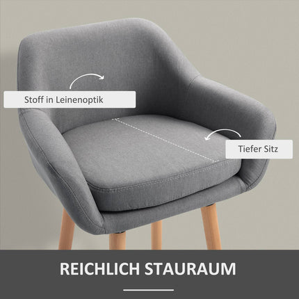2 graue Barhocker, Leinenpolster, Fußstütze