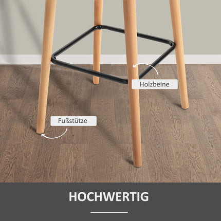 2 graue Barhocker, Leinenpolster, Fußstütze