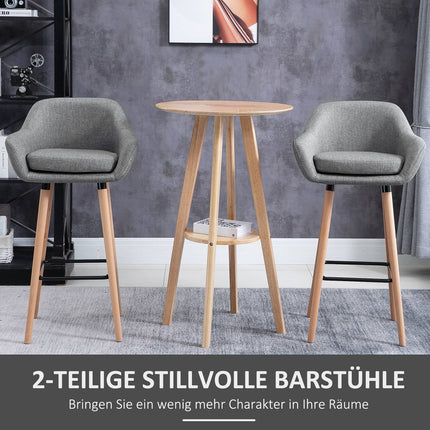 2 graue Barhocker, Leinenpolster, Fußstütze