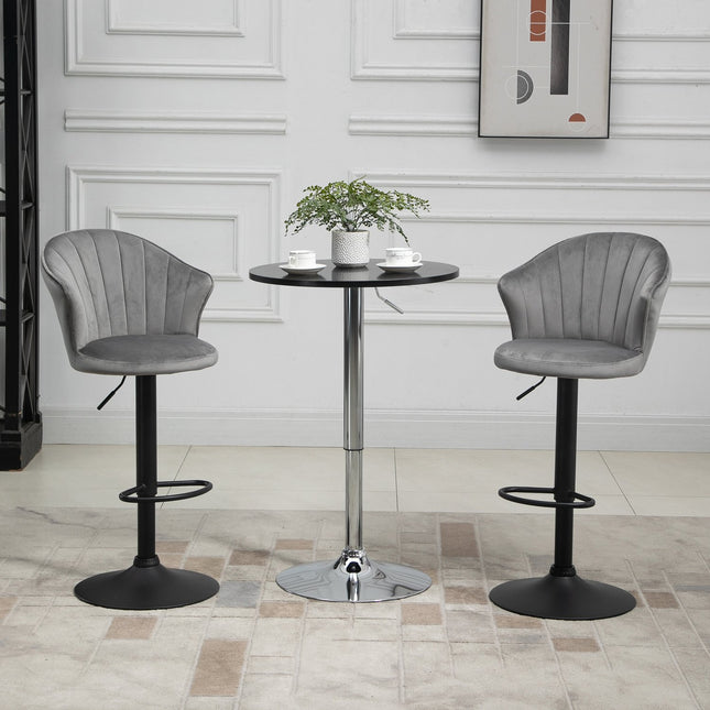 Verstellbare Samt-Barhocker mit Drehfunktion, 2er-Set, Grau