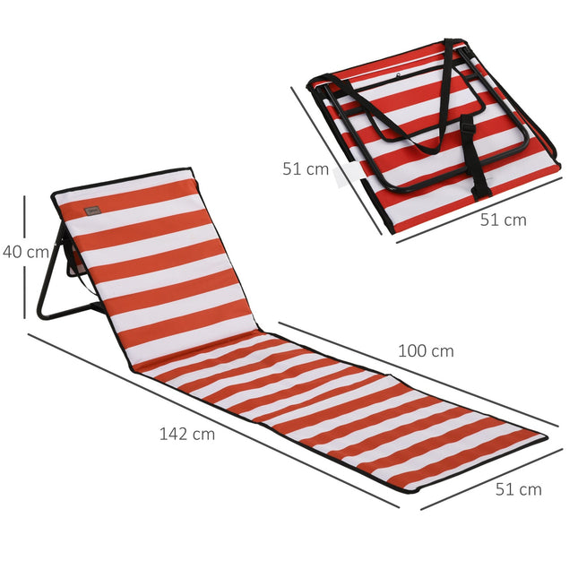 Faltbare rote Strandmatte – Verstellbare Sonnenliege, 142x51x40cm