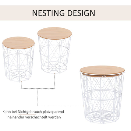 2 runde Couchtische, natur & weiß MDF, Metall